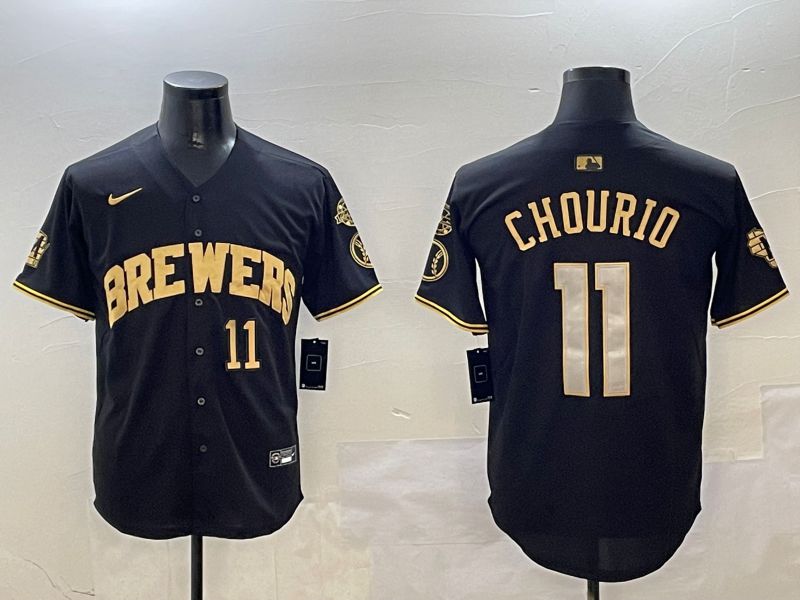 Men Milwaukee Brewers #11 Chourio Black Gold Game 2025 Nike MLB Jersey style 5
